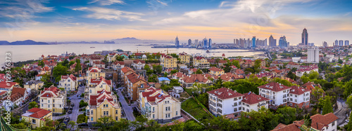 Coastal city Qingdao urban architectural landscape skyline