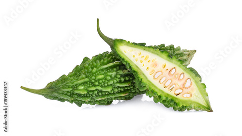 bitter melon with half slice isolated on white background