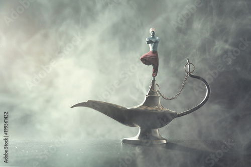 Genie coming out of a whishes lamp