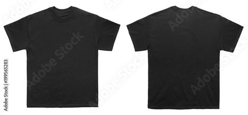 Blank T Shirt color black template front and back view on white background