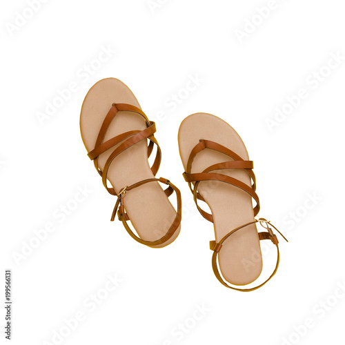 Brown sandals. Fashionable concept. Isolated. White background