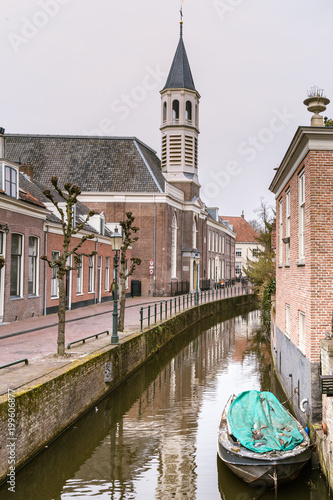 View on the canals and the ancient buildings in the city center of Amersfoort Netherlands