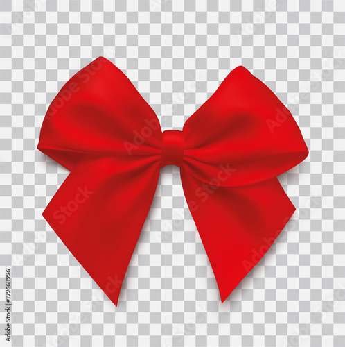 Realistic red bow on isolated background - stock vector.