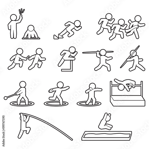 Track and field athletics line icon set. Outline sports icon set. Vector.