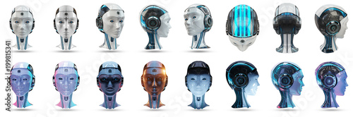 Cyborg head artificial intelligence pack 3D rendering