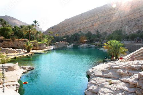the beautiful glistering fresh water pool of Wadi Bani Khalid in Oman