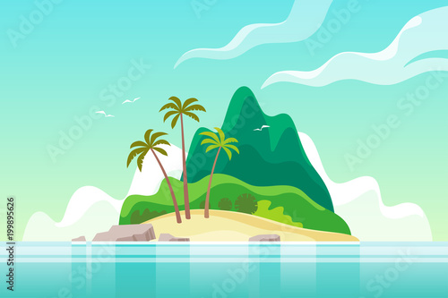 Tropical island with palm trees. Summer vacation. Vector illustration.
