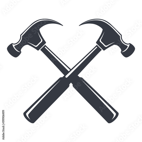 Vintage hammer Icon, joiner's tools, simple shape, for graphic design of logo, emblem, symbol, sign, badge, label, stamp, isolated on white background. Hand drawn, vector illustration.