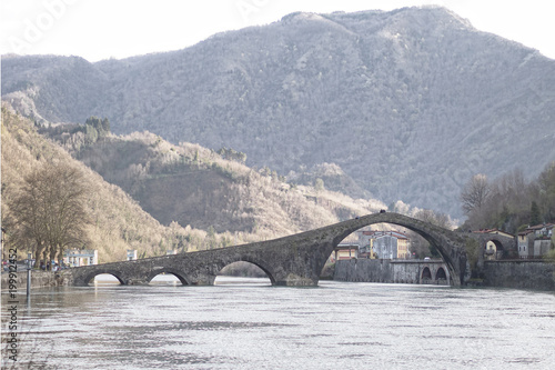 The Devil's aka Maddalena's Bridge on the Rver Serchio, Bagni di Lucca, Borgo a Mozzano in Garfagnana, Italy.