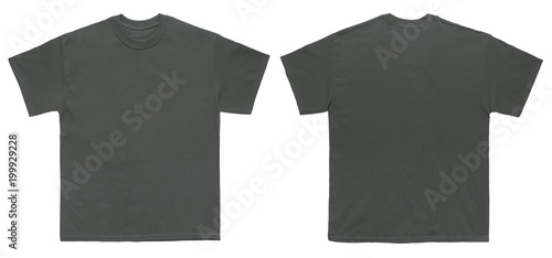 Blank T Shirt color charcoal template front and back view on white background