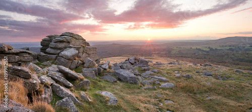 Sunset Kings Tor Dartmoor Devon Uk