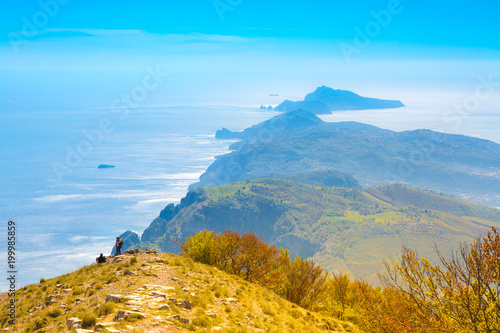Landscape of Sorrento's peninsula from mount San Michele Molare, Italy
