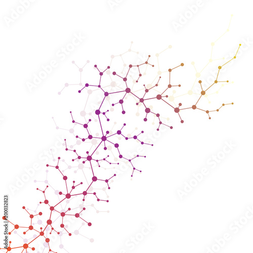 Molecular concept of neurons and nervous system. Scientific medical research. Molecule structure with particles. Science and technology background molecule for banner or flyer. Vector illustration.