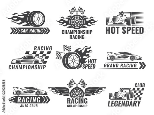 Trophy, engine, rally and others symbols for race sport labels