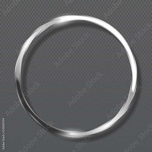 Abstract luxury metallic ring on transparent background. Silver color round frame.