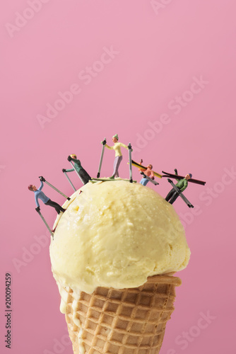miniature skier on an ice cream.
