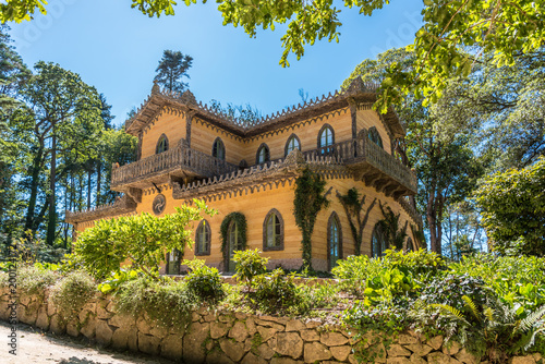 Chalet of the Countess of Edla decorated with cork in the Gardens of Palacio de Pena in the outskirts of Sintra in Portugal