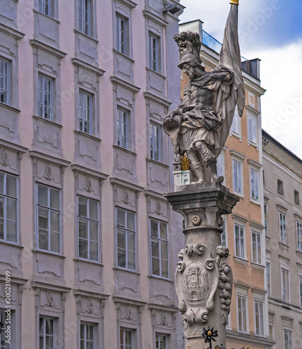 St. Florian statue on Alter markt square landmark of Salzburg, Austria