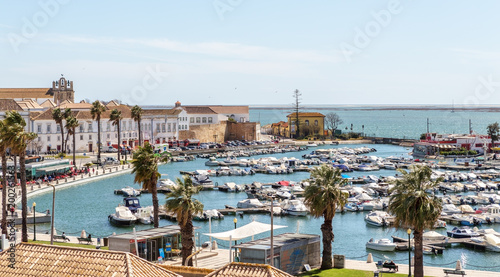 View of old city of Faro from the top, to the marina
