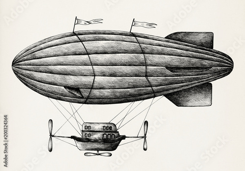 Hand drawn airship isolated on background