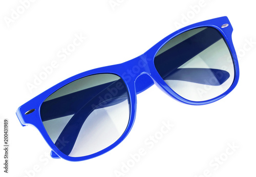 Blue sun glasses isolated over white background