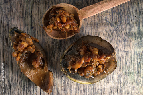 borojo fruit, considered a superfood, on rustic wood background