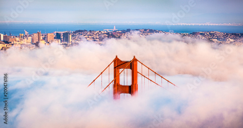 San Francisco Golden Gate Bridge in Thick Fog