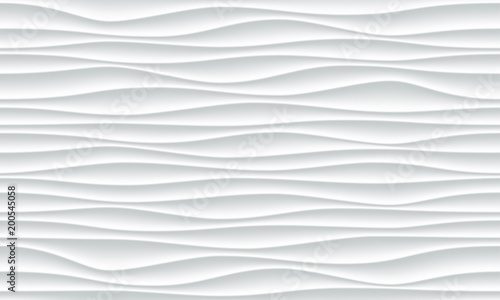 White wave pattern background with seamless horizontal wave wall texture. Vector trendy ripple wallpaper interior decoration. Seamless 3d geometry design