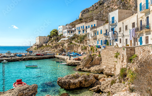 View of Levanzo Island, is the smallest of the three Aegadian islands in the Mediterranean sea of Sicily, Trapani, Italy