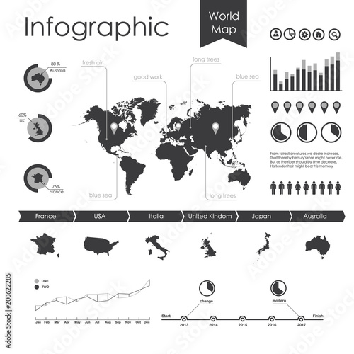 Vector set elements of infographics. World map and information graphics