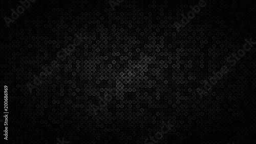 Abstract dark background of small rings in shades of black and gray colors.