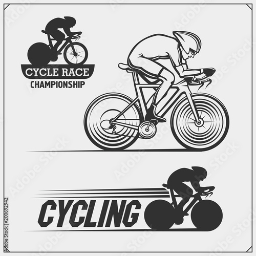 Set of cycle racing labels, badges, emblems and design elements.