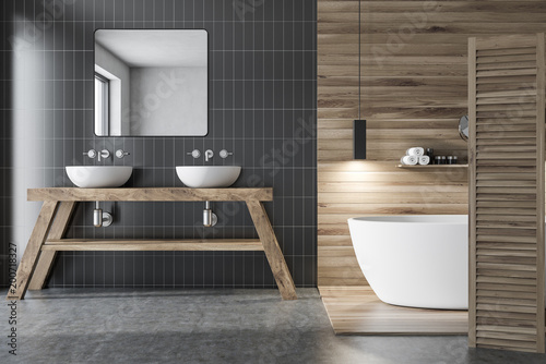 Gray and wooden bathroom