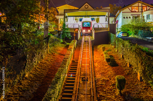 Night view of the Artxanda funicular station in Bilbao, Spain