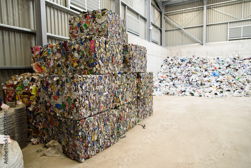 Cubes of bailed aluminum ready to be sent for recycling