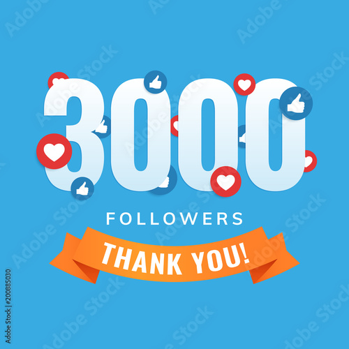 3000 followers, social sites post, greeting card vector illustration