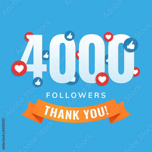 4000 followers, social sites post, greeting card vector illustration