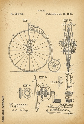 1887 Patent Velocipede Bicycle history invention