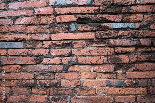 Ancient Wall made of brick Destroyed by war at Wat Chaiwatthanaram in Ayutthaya Thailand