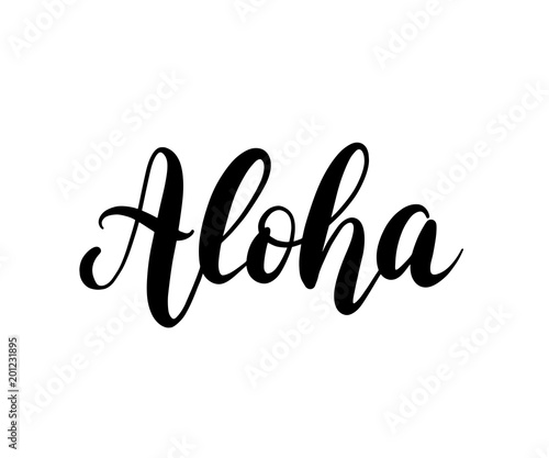 Aloha word lettering. Brush calligraphy. Vector illustration for print on shirt, card Hawaiian text hello phrase.