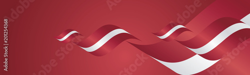 Latvia Independence Day waving flags two fold red landscape background