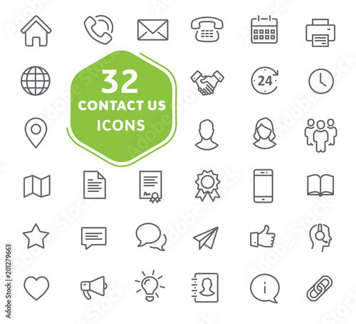 Contact us icons. Thin lines icons set for user interfaces