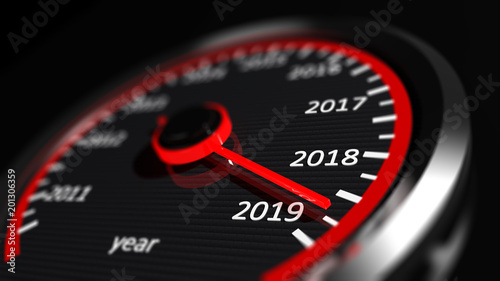 New year 2019 car speedometer. 3d illustration