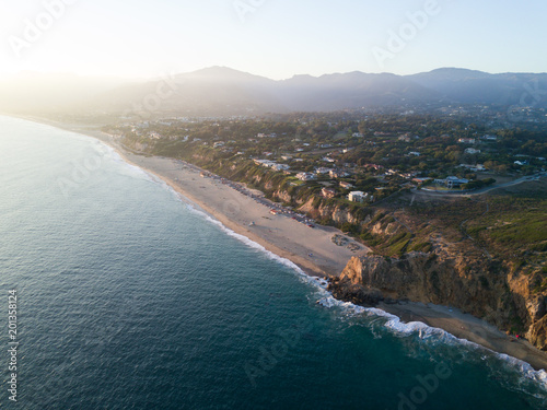 Malibu coast sunset aerial landscape scene