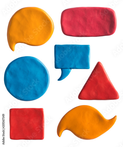 Clay putty, plasticine handmade shapes and badges templates. Geometry objects, backgrounds for text or any design. Putty design templates.