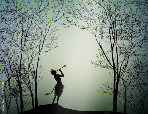 faun playing in the spring forest,