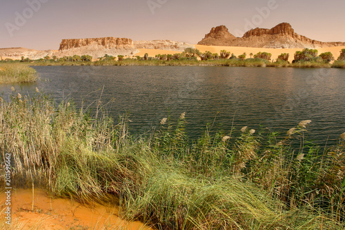 Fresh Water Lake Bokou in Ouniaga Serir series of lakes in the Sahara Desert, Chad 