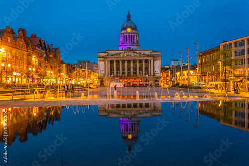 Night view of the town hall in Nottingham, England