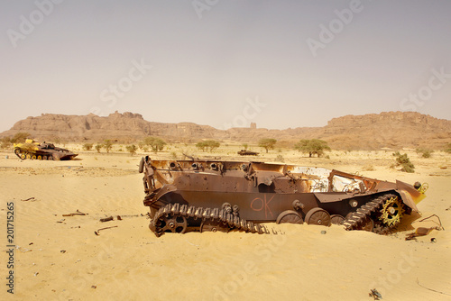 Libyan army quipment destroyed during military conflict with Chad in Fada district