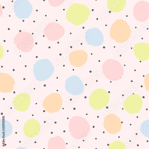 Irregular polka dot. Trendy seamless pattern. Sketch, watercolor, grunge, paint. Endless girlish print.
